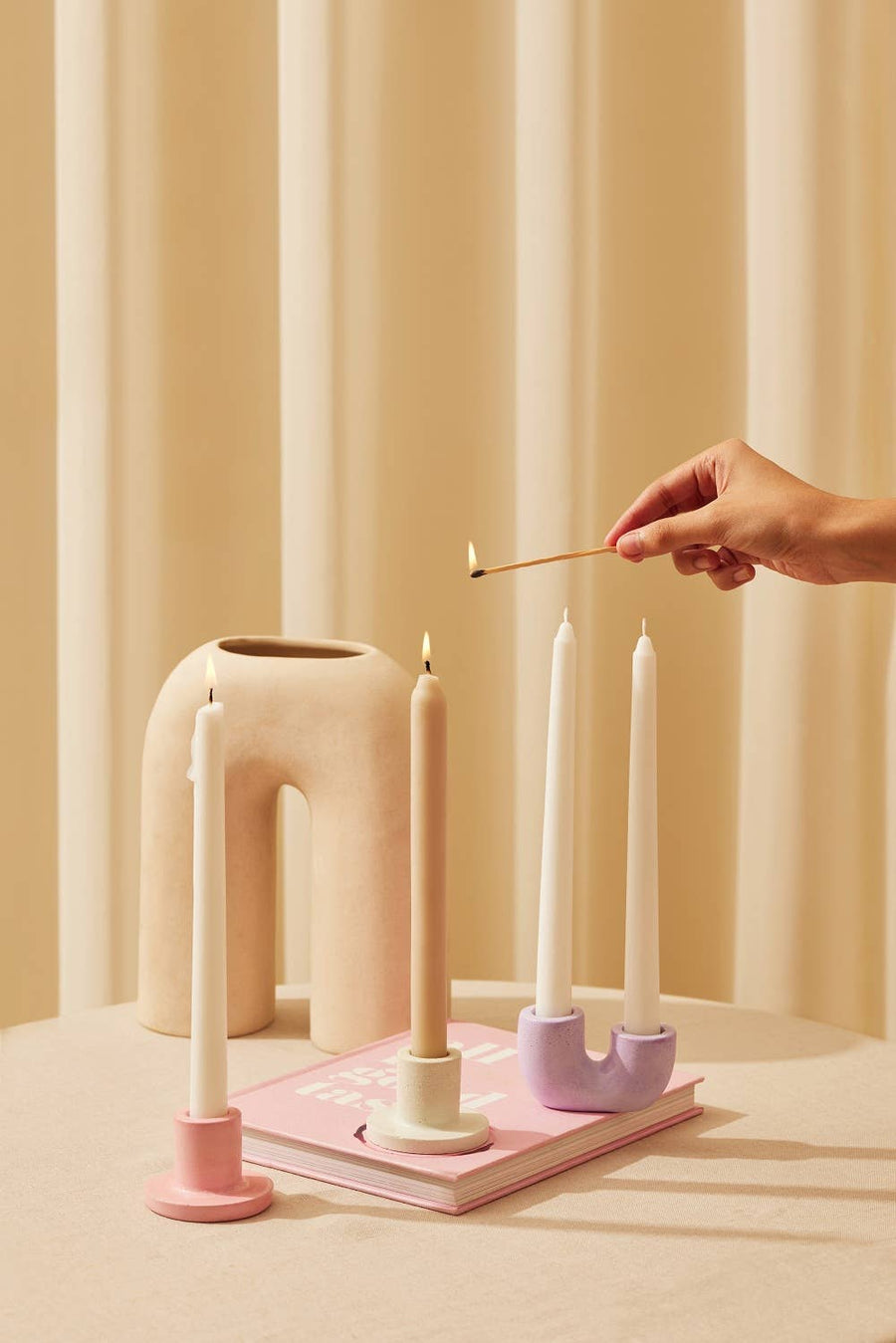 Ivory Minimalist Style Concrete Candle Holder