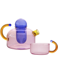 Contrasting Color Glass Teapot and Cups
