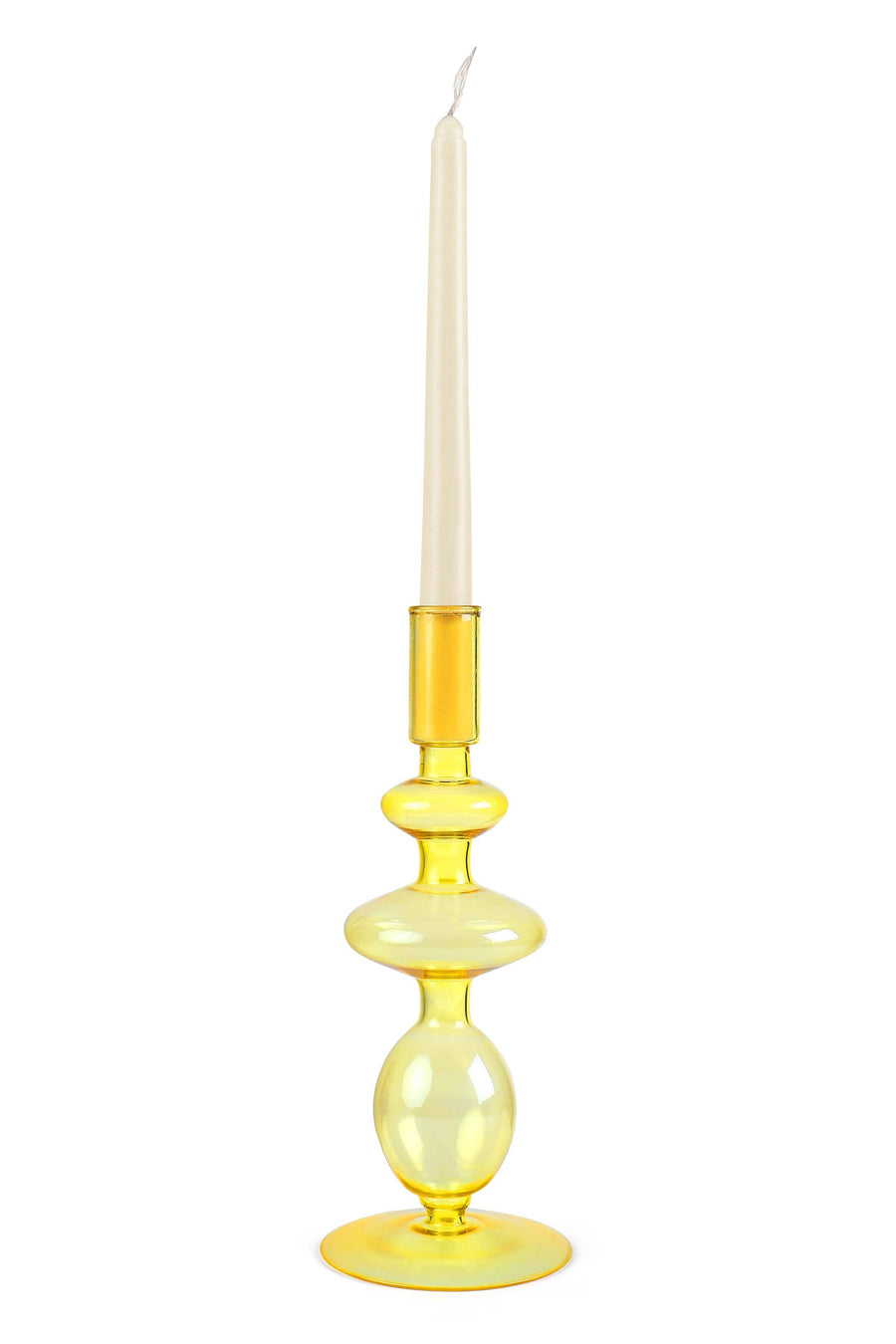 Yellow Retro Wavy Glass Candle Holder